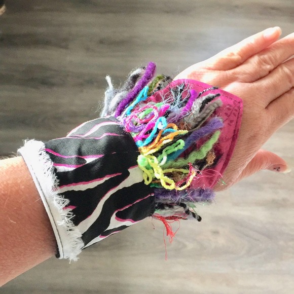 Hand Crafted Jewelry - Handmade boho hippie rextile art cuff bracelet